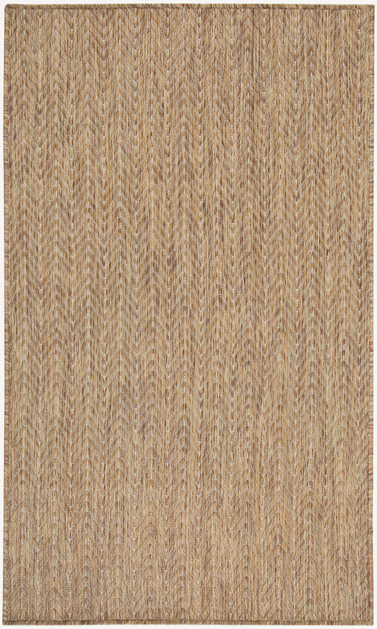 Rectangular natural jute rug with beige and brown chevron zigzag pattern, flatwoven, 3' x 5'.