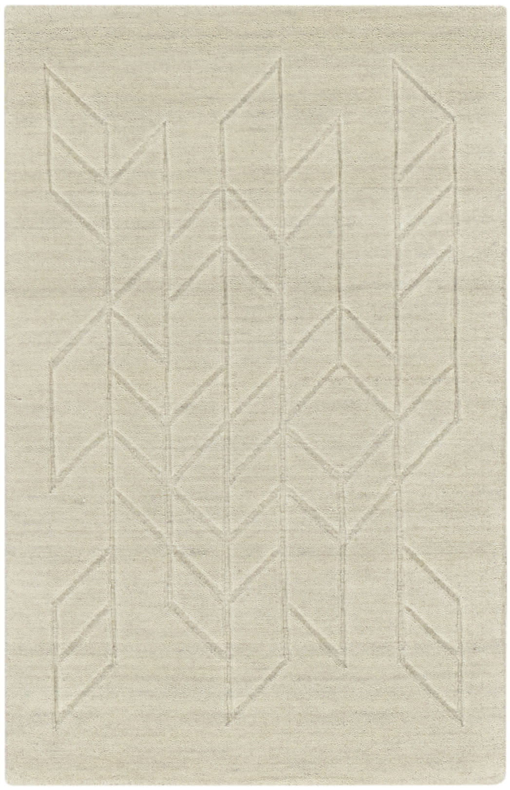 Cream woven rug with subtle raised geometric chevron motif; neutral modern minimalist rectangular rug.
