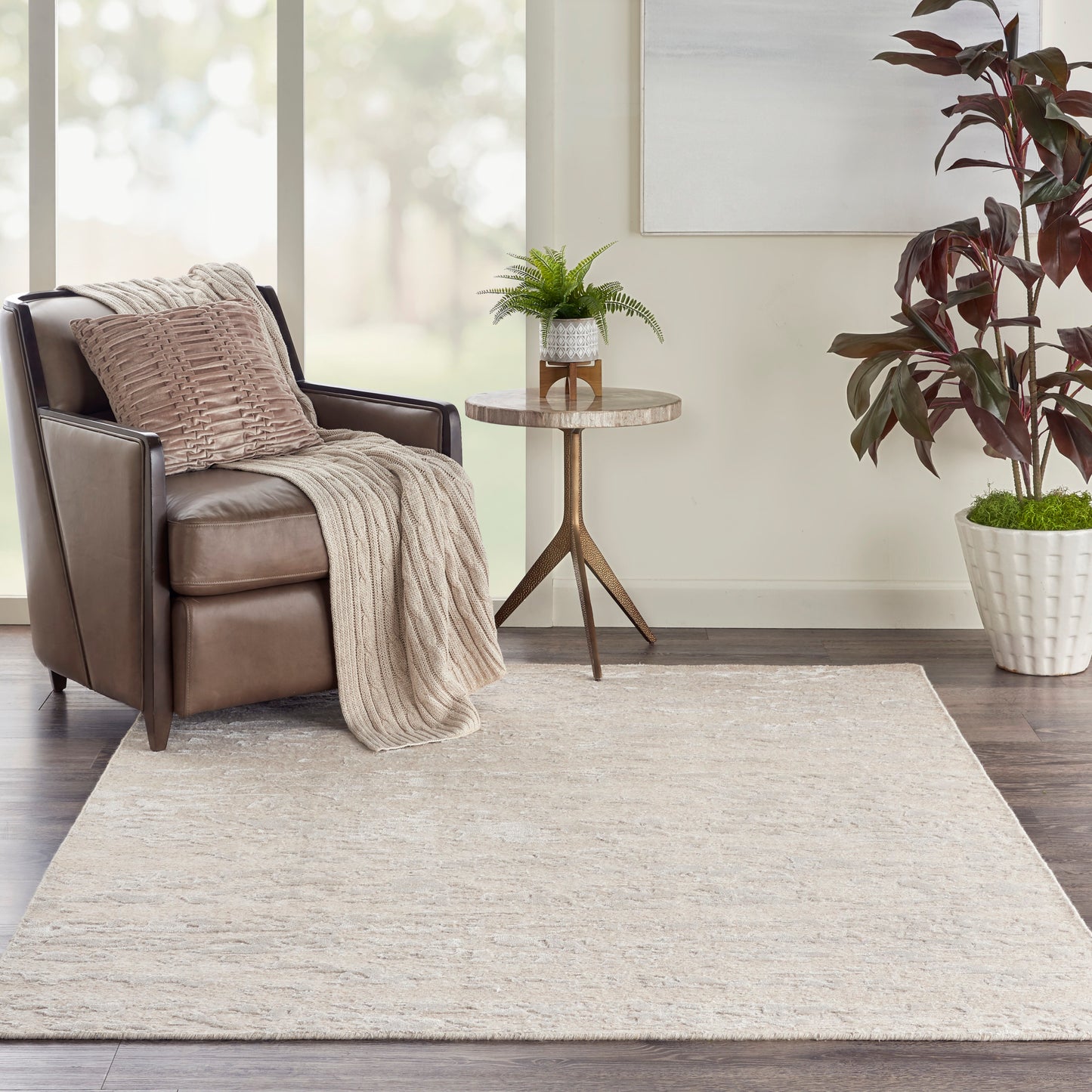 Modern 6' x 8' rug in neutral beige and brown tones.