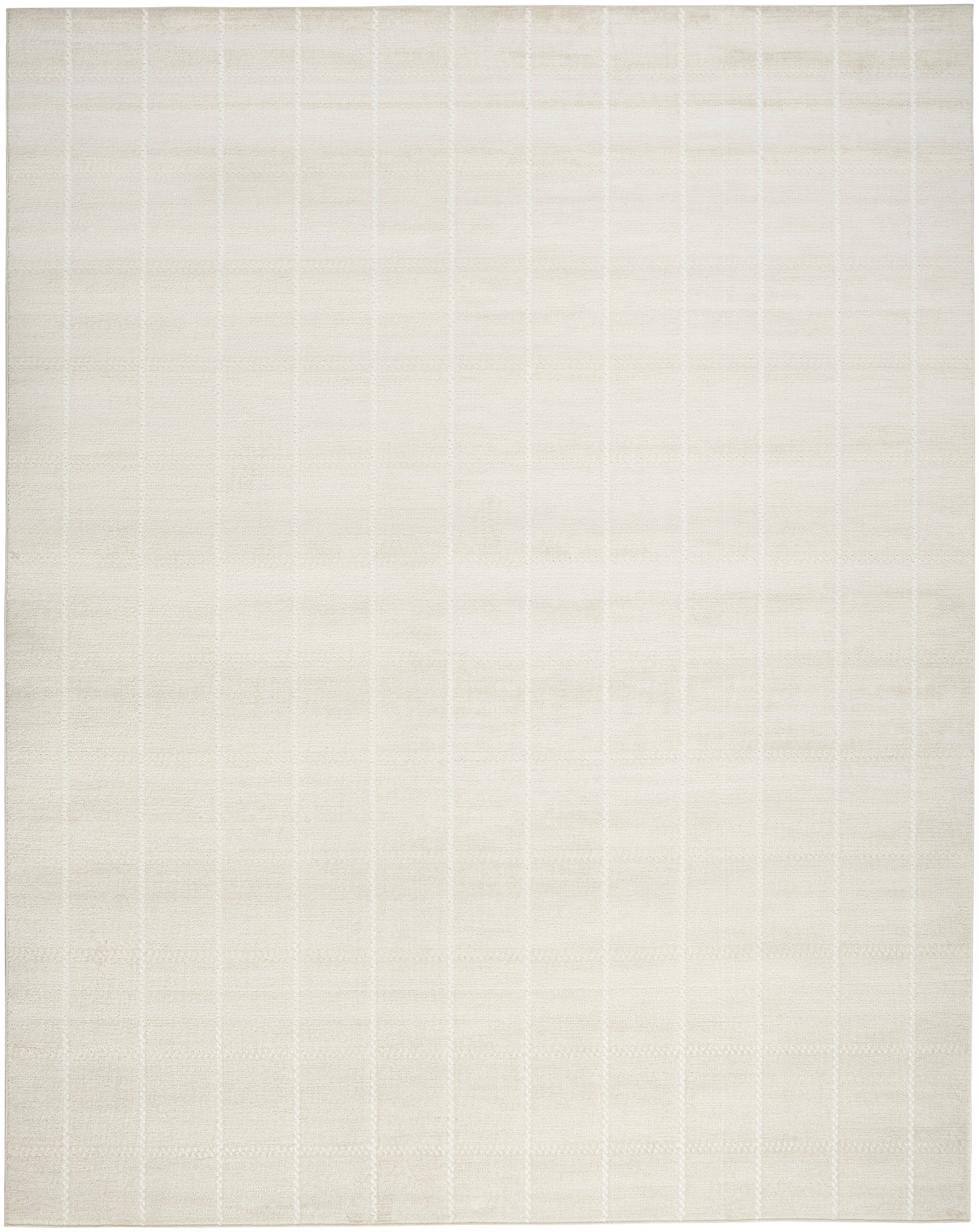 Cream woven area rug with a subtle grid pattern in light beige tones.