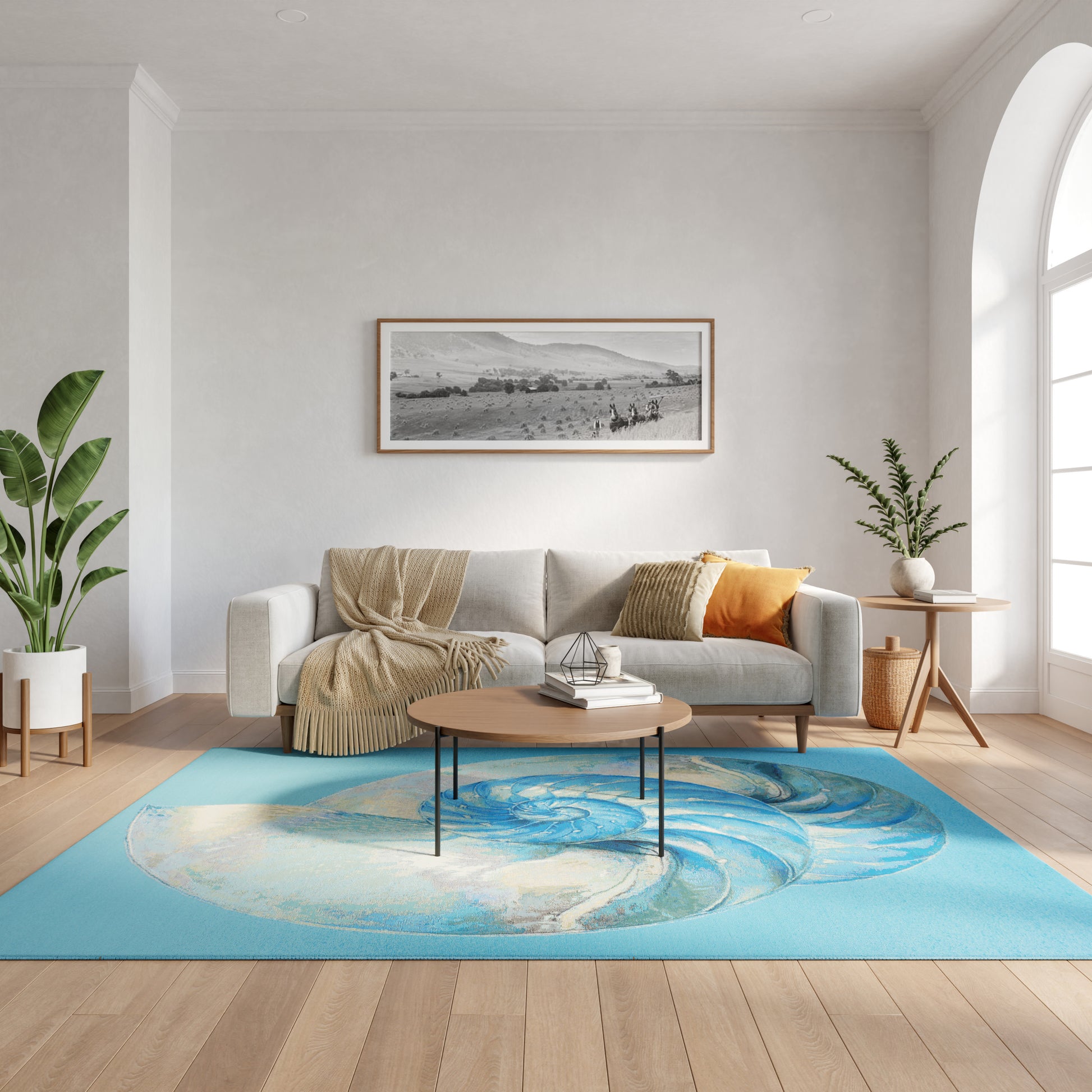 Blue swirl rug, 4' x 6'.