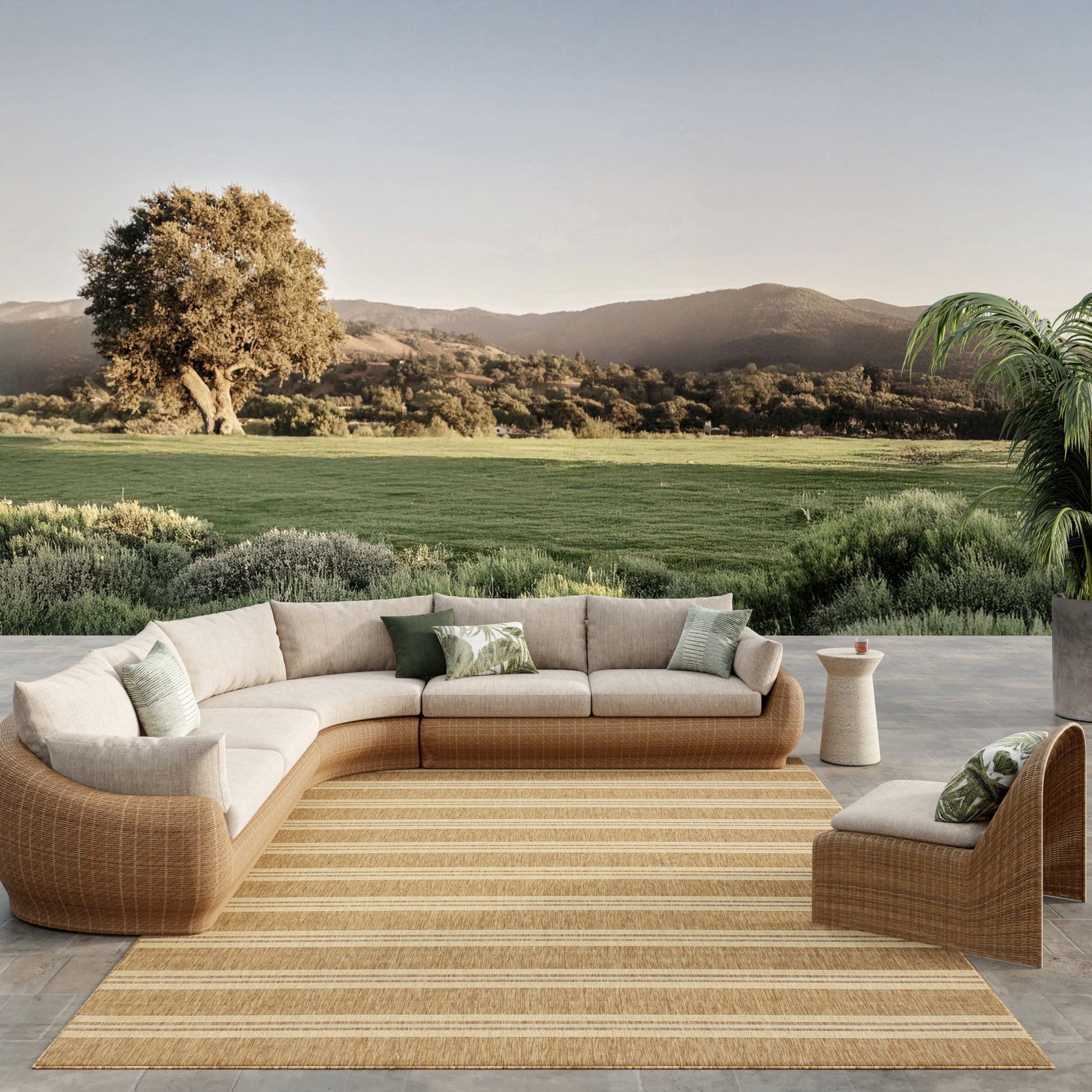Beige woven area rug, 9' x 12', modern style.