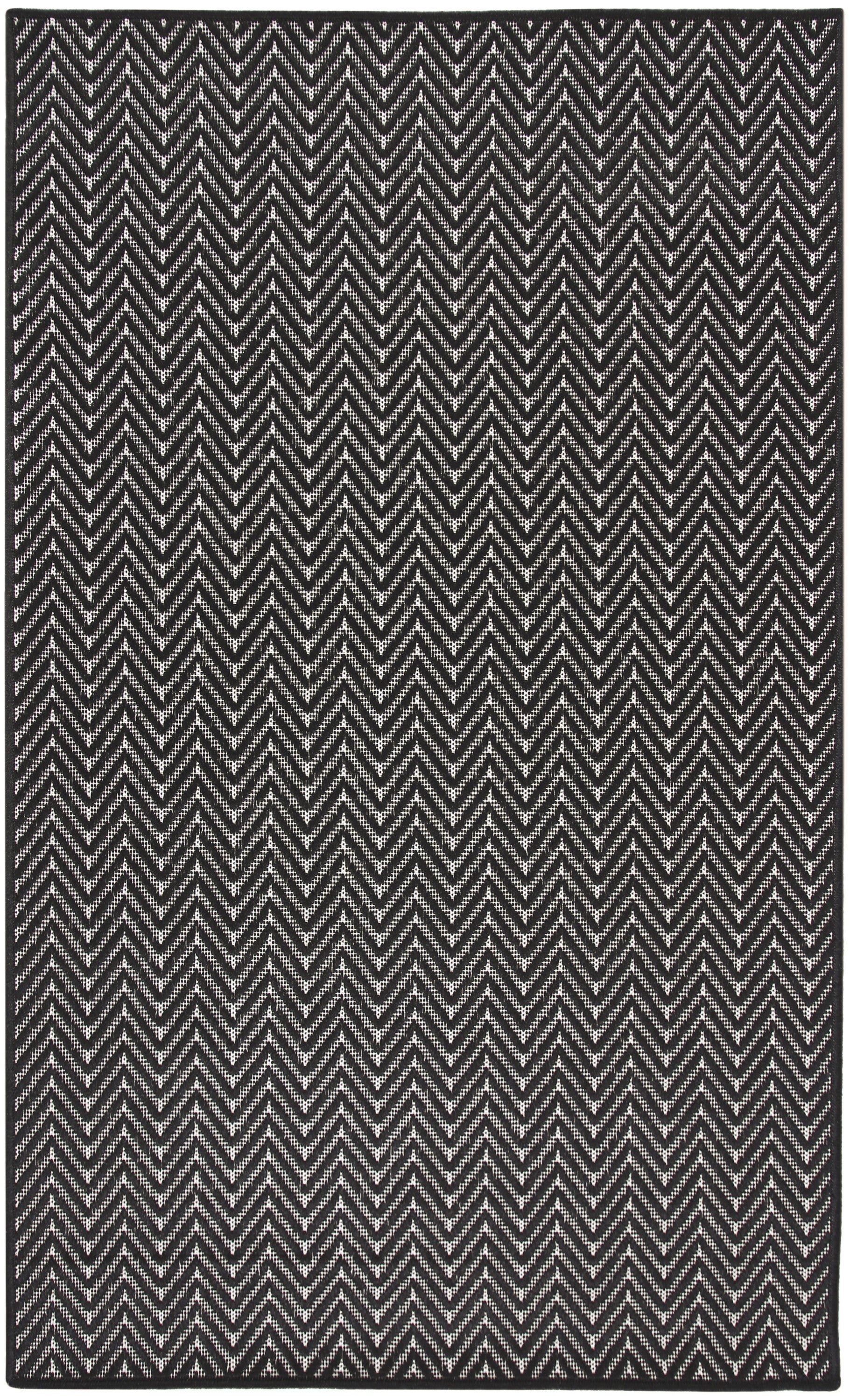 Rectangular black and white chevron rug with textured woven pattern for modern decor.