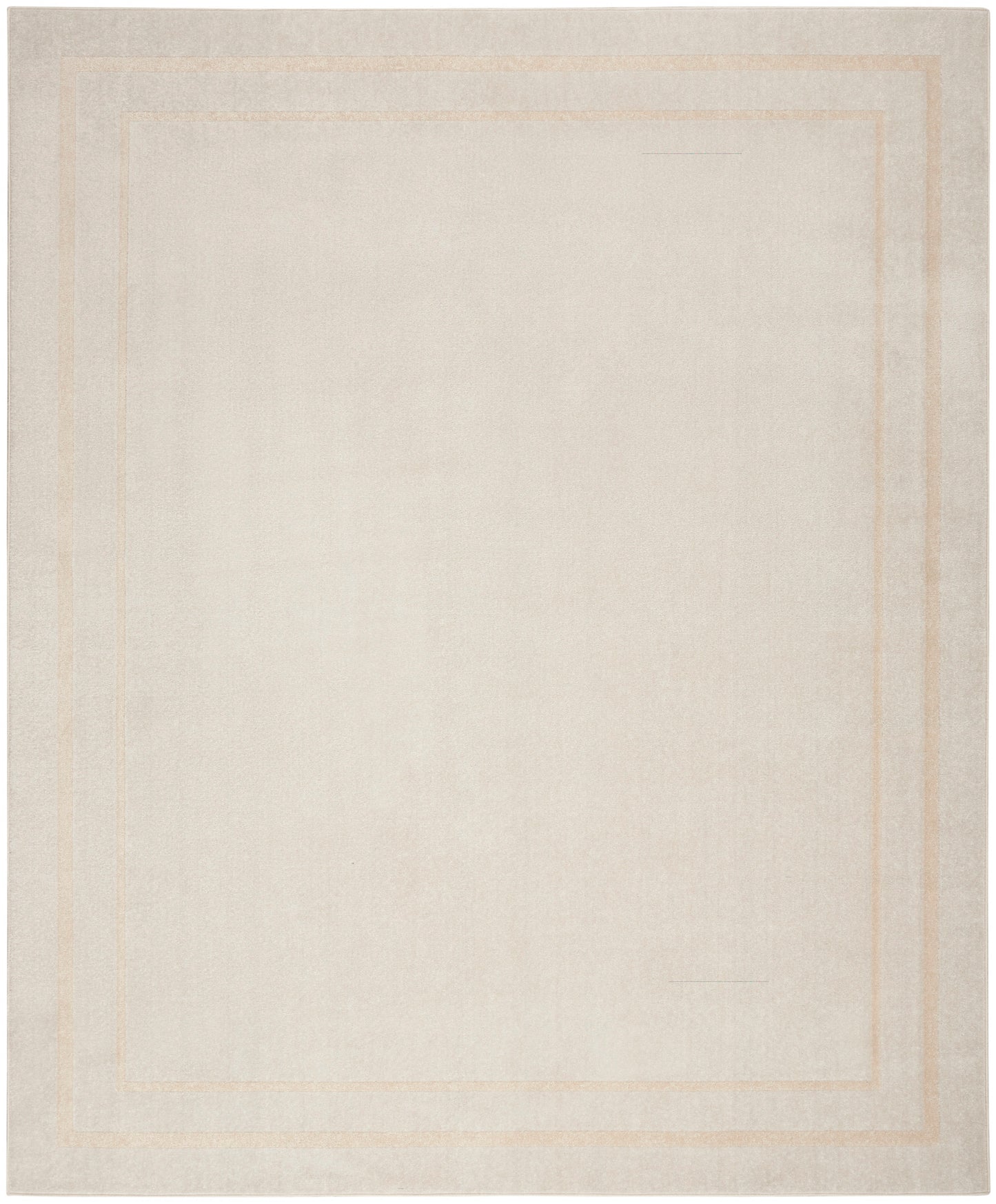 Beige rectangular rug with pale tan triple border, soft woven texture, minimalist modern style for living rooms.