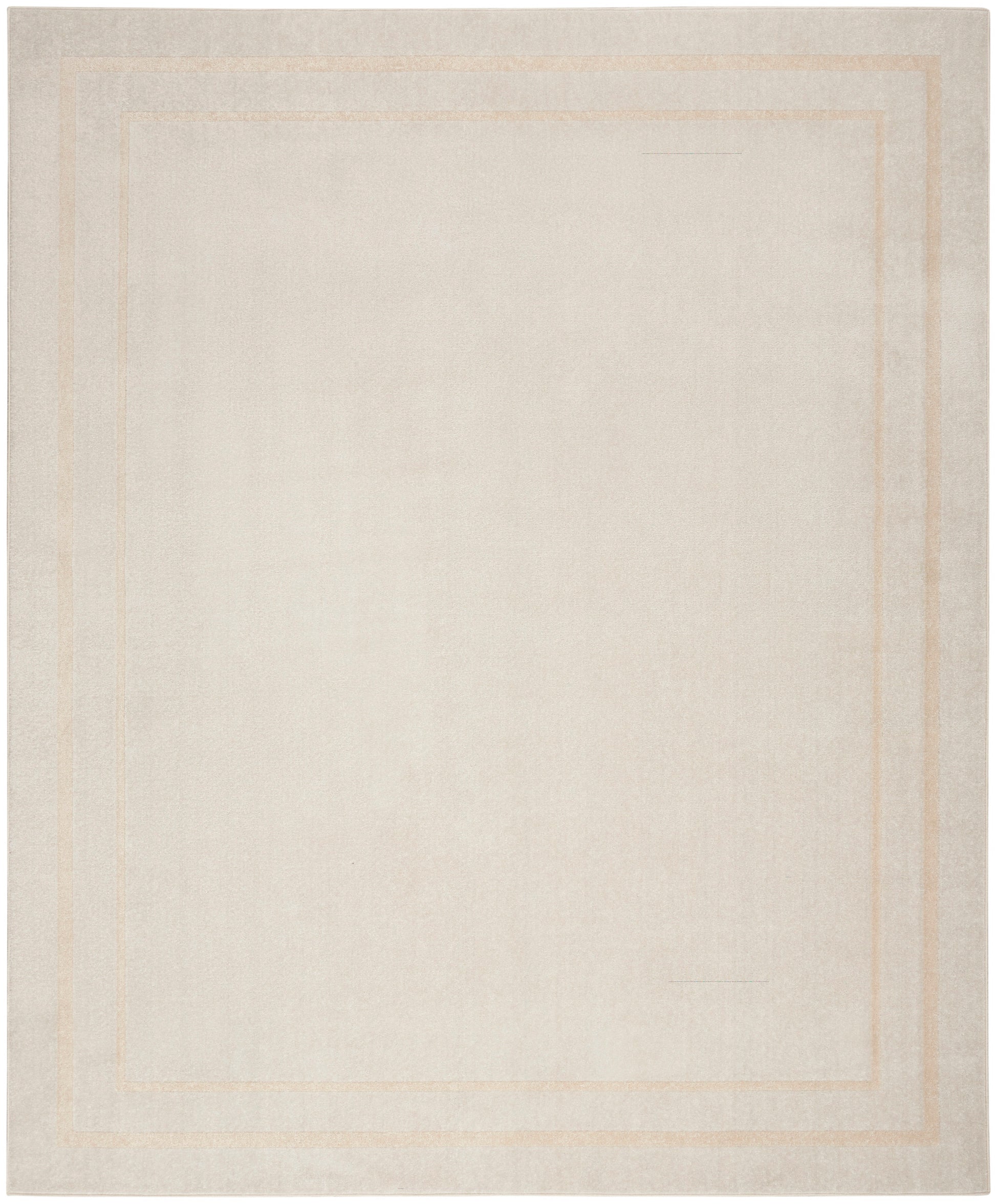 Beige rectangular rug with pale tan triple border, soft woven texture, minimalist modern style for living rooms.