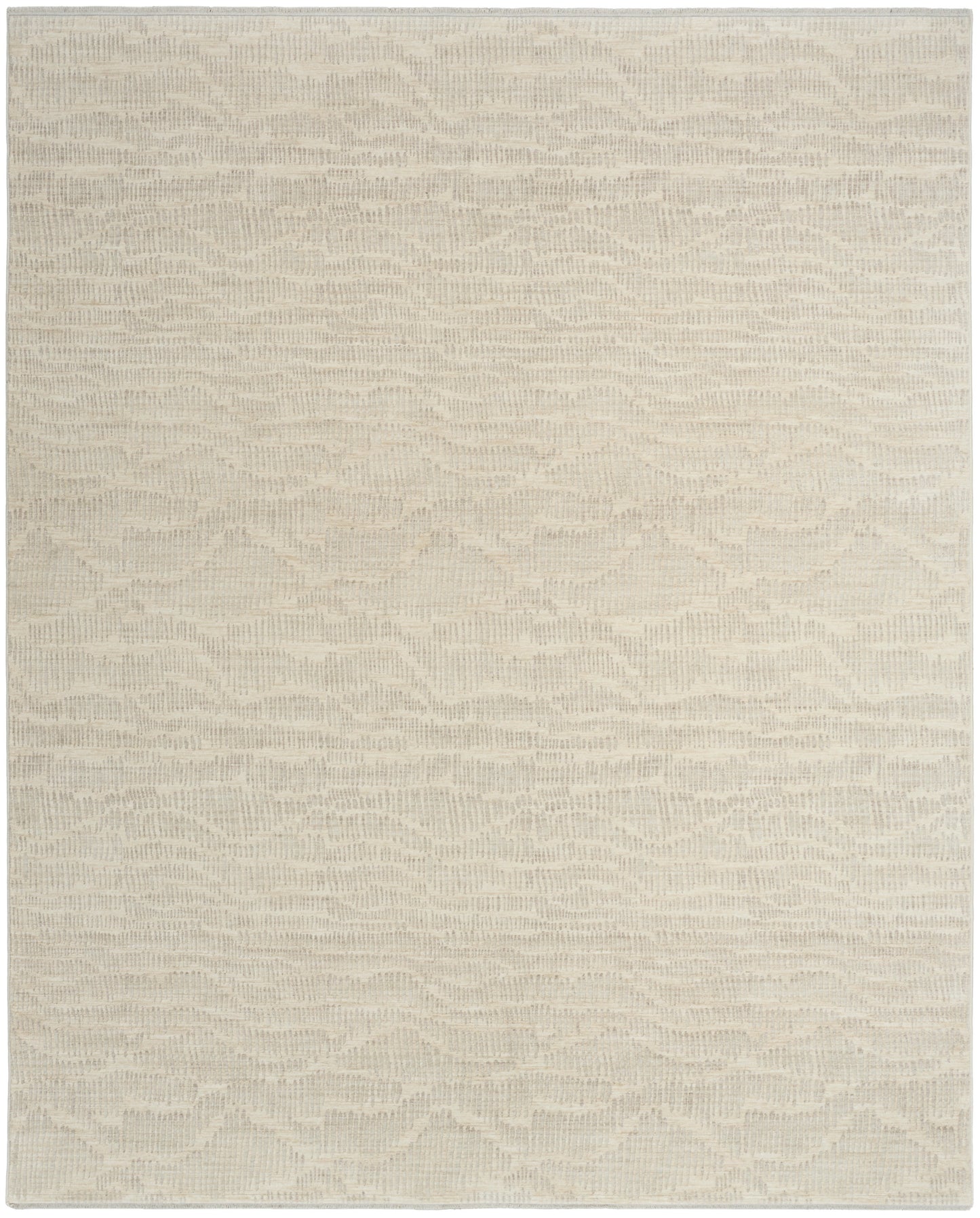 Cream-beige textured area rug with soft, wavy pattern and woven finish.