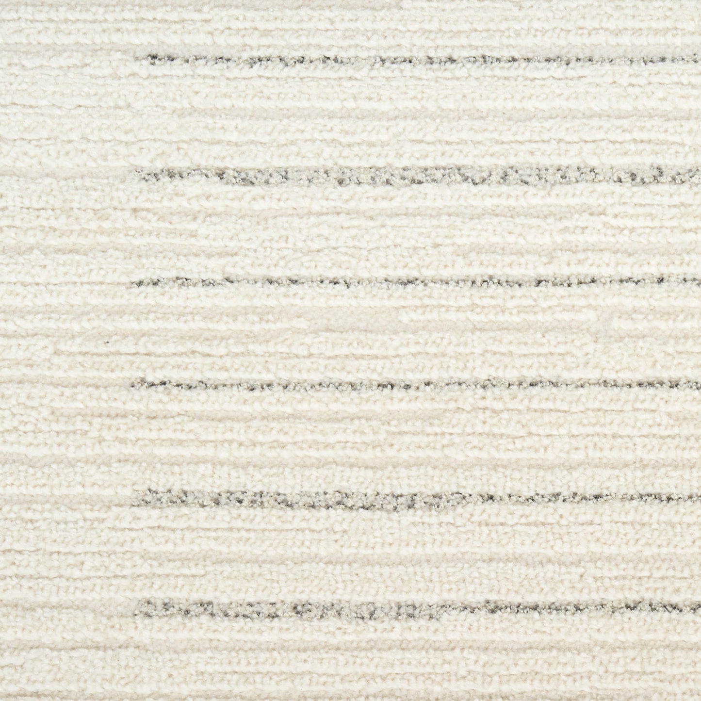 Cream striped rug with subtle gray bands and plush textured pile, modern cozy style.