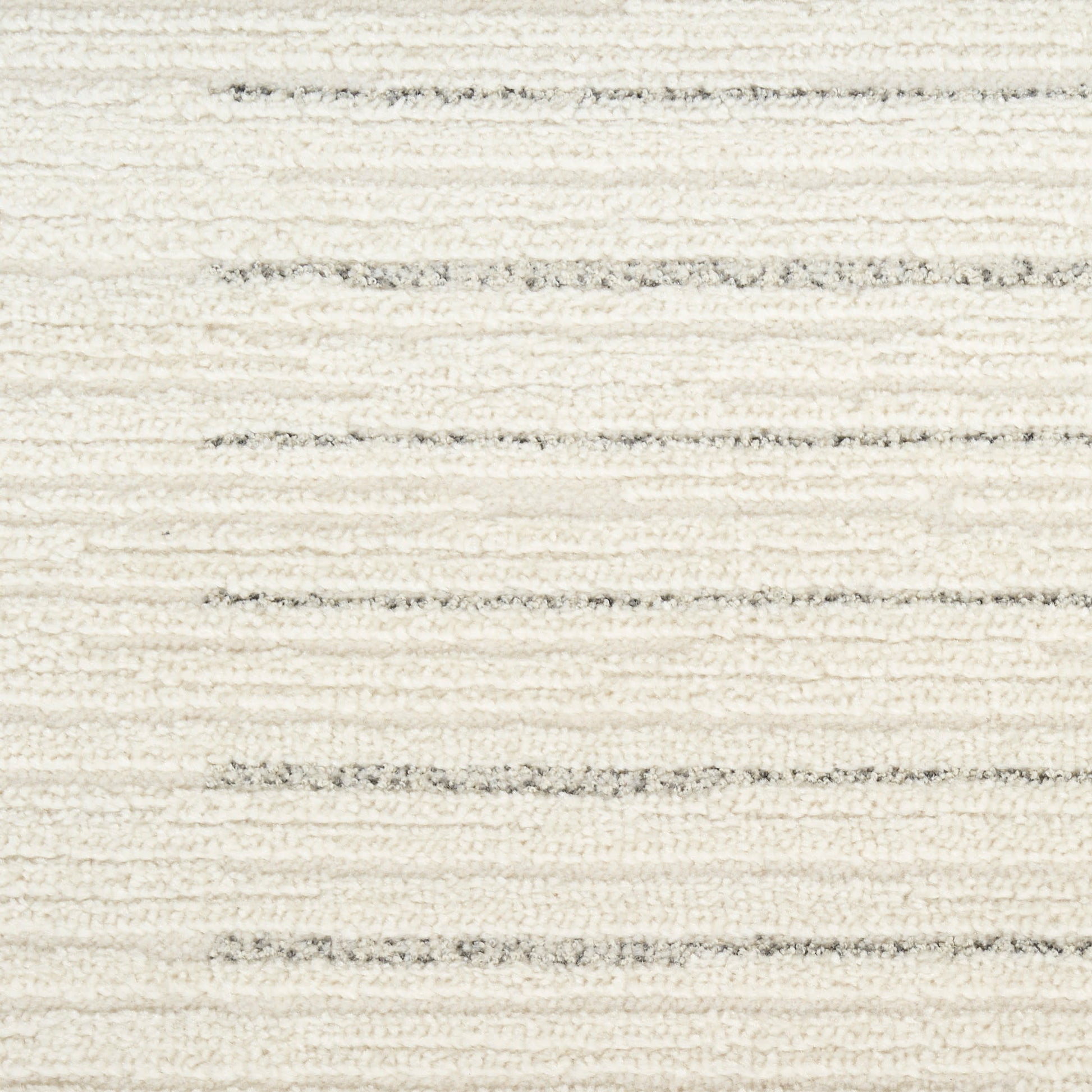 Cream striped rug with subtle gray bands and plush textured pile, modern cozy style.