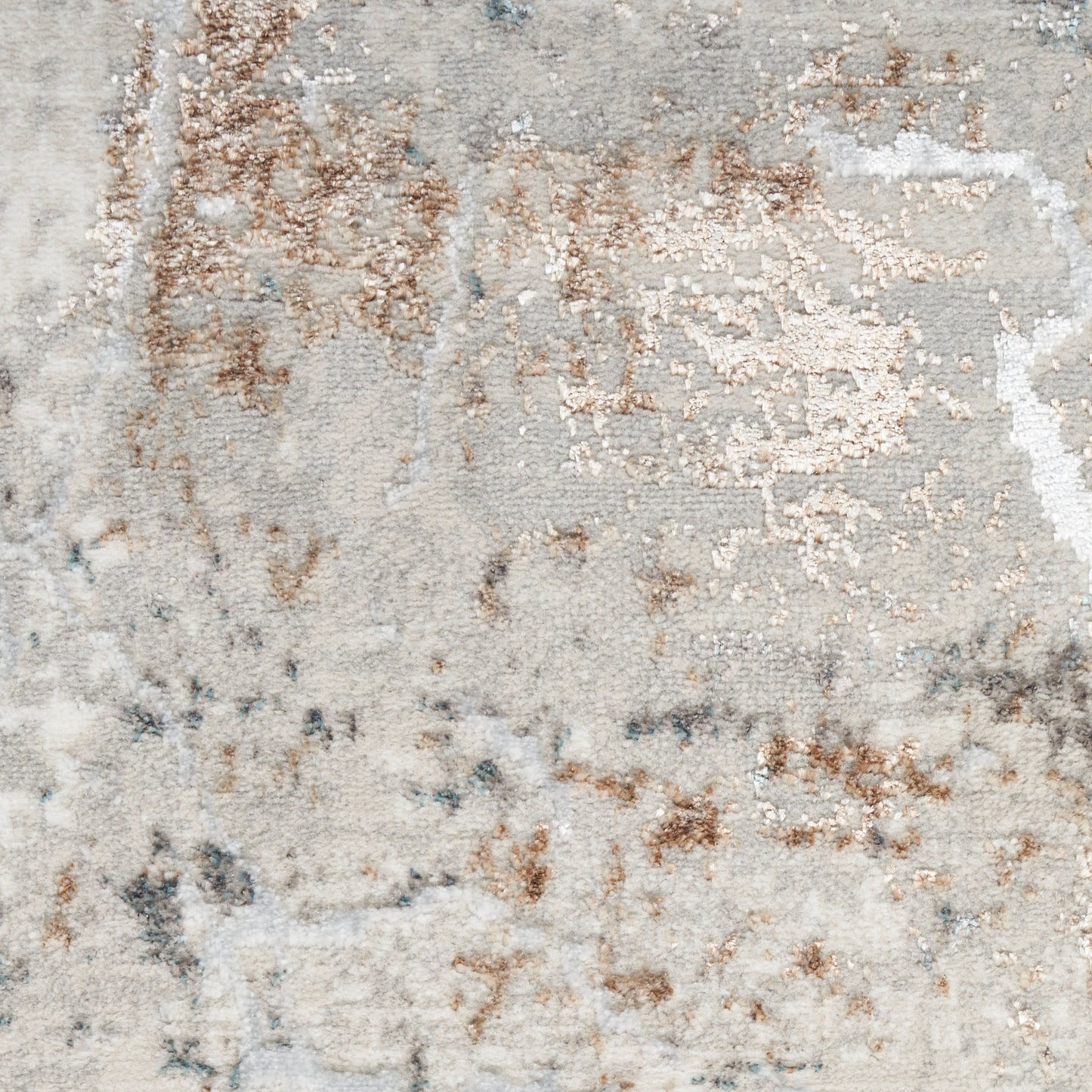 Soft abstract-pattern area rug in ivory, gray and copper metallic accents with a plush pile, 8' x 10'.