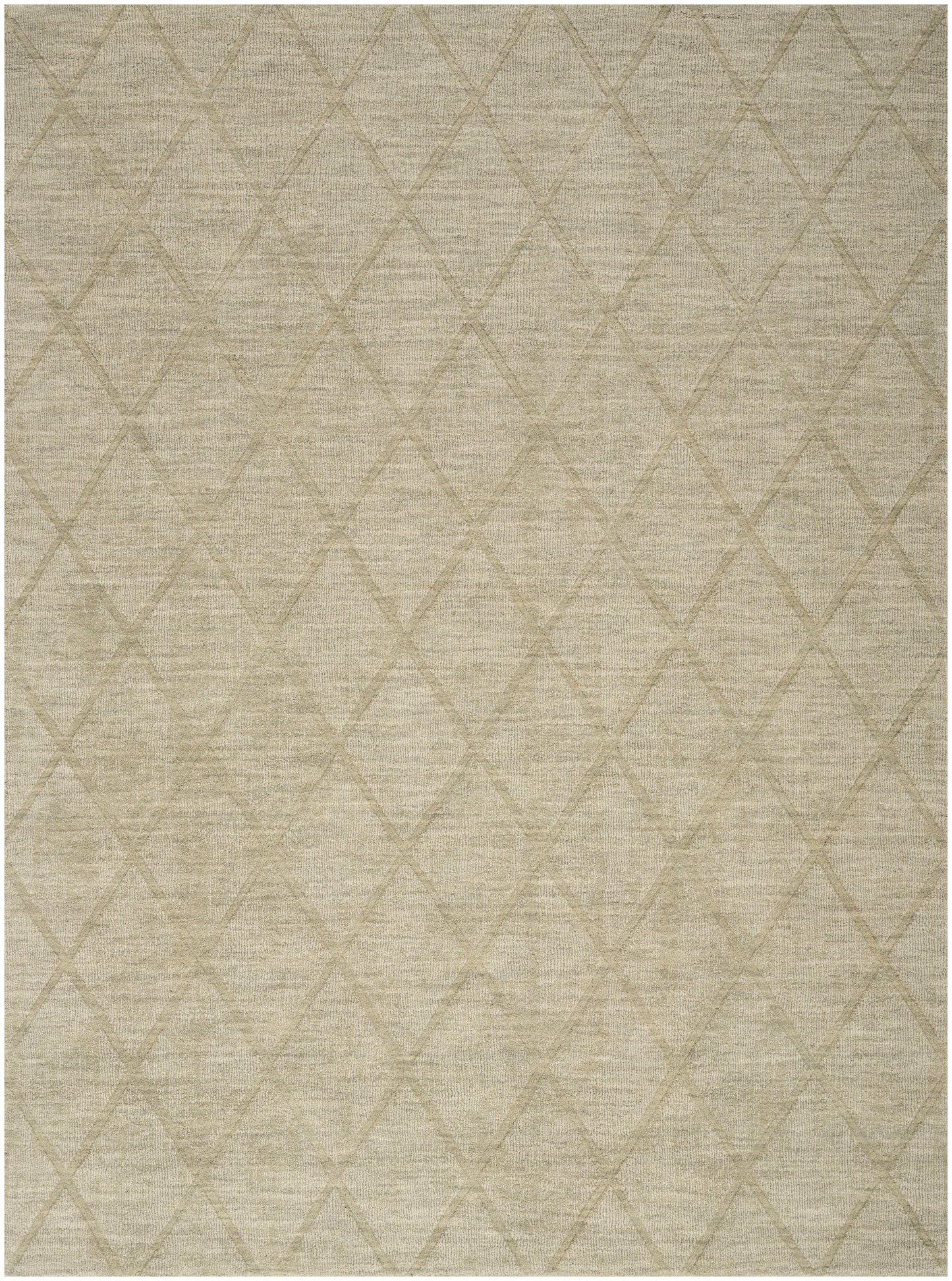 Beige woven area rug with a subtle diamond lattice pattern and neutral, versatile style.