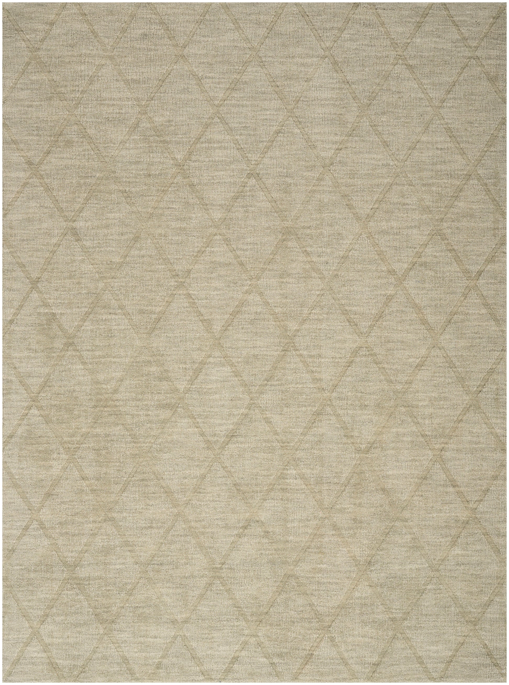 Beige woven area rug with a subtle diamond lattice pattern and neutral, versatile style.