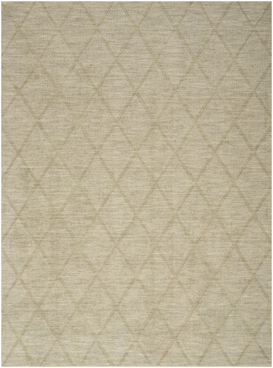 Beige woven area rug with a subtle diamond lattice pattern and neutral, versatile style.