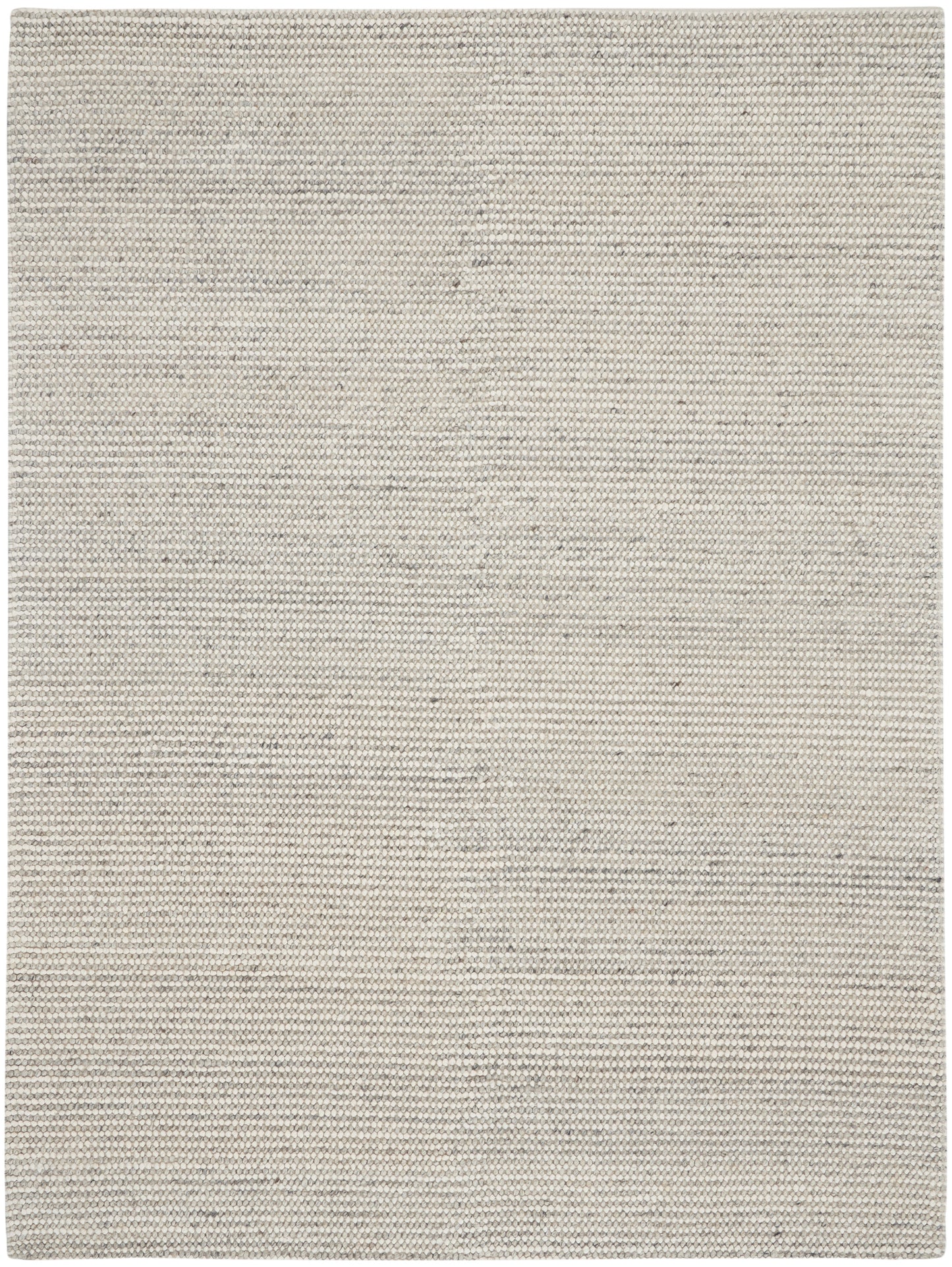 Cream woven rug with subtle gray marbling and textured looped pile for a neutral rectangular floor decor.