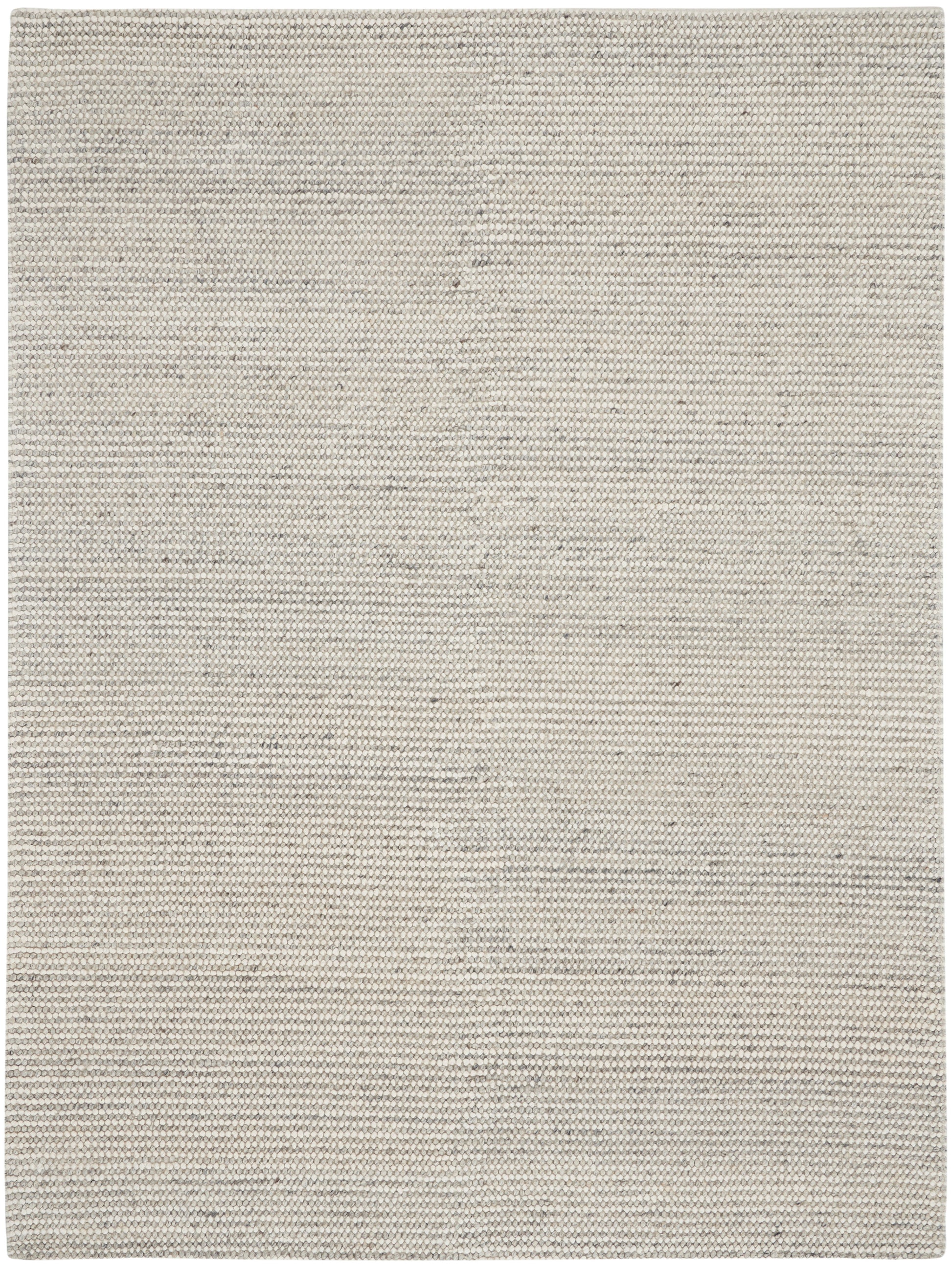 Cream woven rug with subtle gray marbling and textured looped pile for a neutral rectangular floor decor.