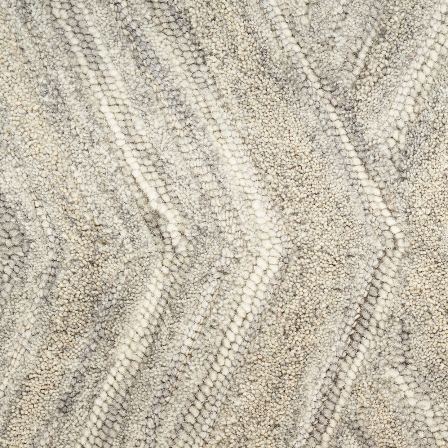 Beige and gray textured loop-pile rug with subtle chevron zigzag pattern, cozy woven look.