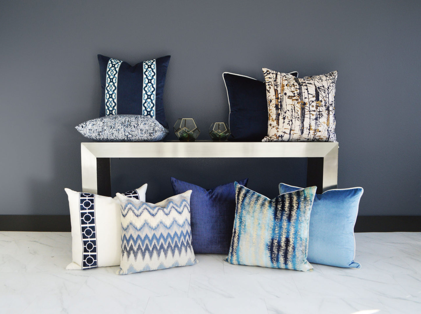 D.V. KAP HOME   24" x 24" Proden Pillow - Blue Transitional, Stripes    - 3217-B-2424