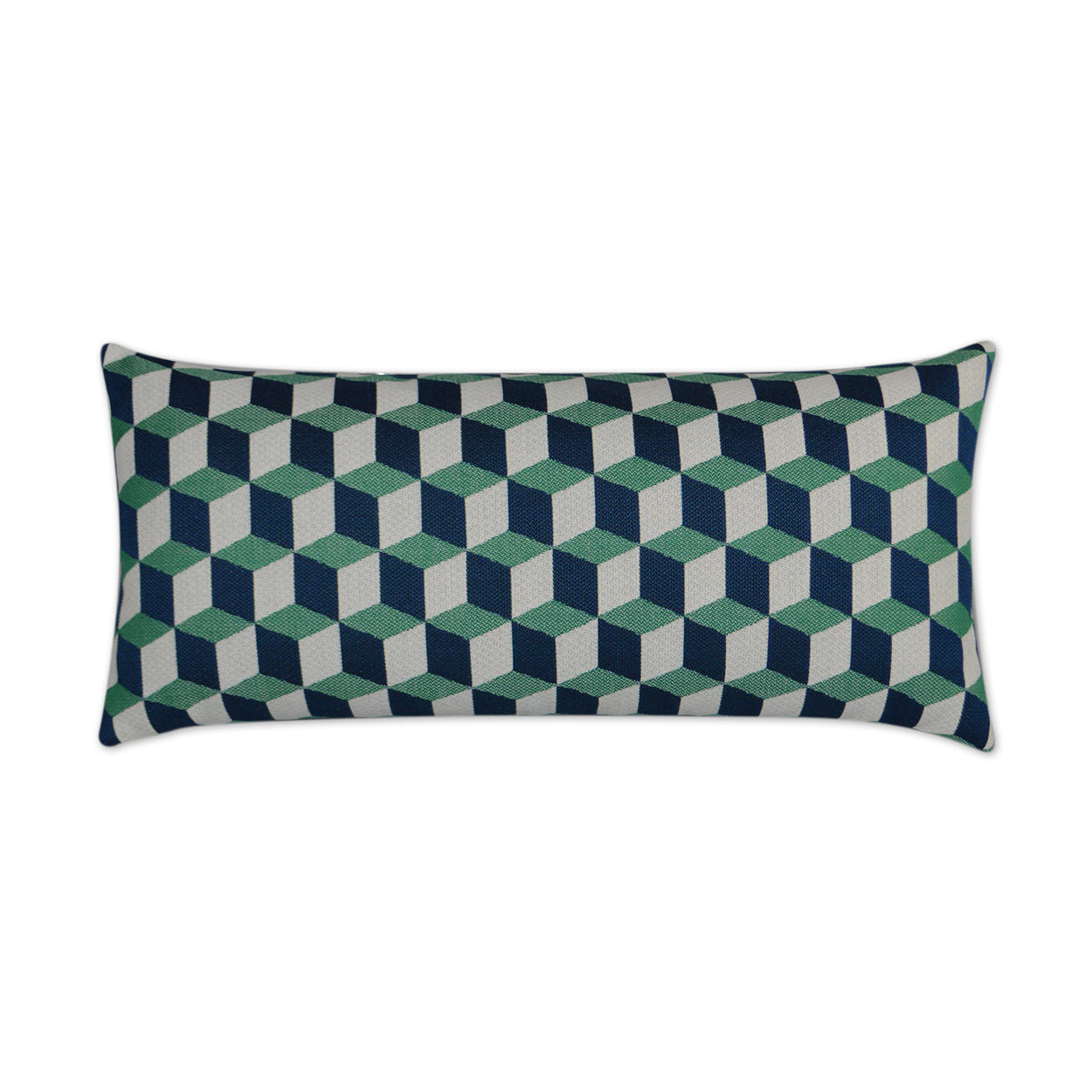 D.V. KAP HOME   12" x 24" Outdoor Puzzle Lumbar Pillow - Emerald Modern Geometric Cube    - OD-250-E-1224