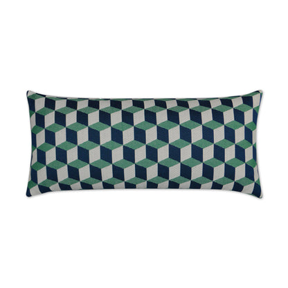 D.V. KAP HOME   12" x 24" Outdoor Puzzle Lumbar Pillow - Emerald Modern Geometric Cube    - OD-250-E-1224