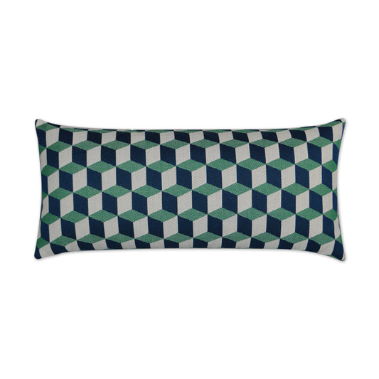 D.V. KAP HOME   12" x 24" Outdoor Puzzle Lumbar Pillow - Emerald Modern Geometric Cube    - OD-250-E-1224