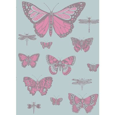 COLE & SON BUTTERFLIES & DRAGONFLIES PRINT---ANIMAL/INSECTS PINK ON BLUE   - 103/15062.CS.0