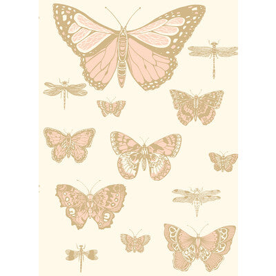 COLE & SON BUTTERFLIES & DRAGONFLIES PRINT---ANIMAL/INSECTS PINK ON IVRY   - 103/15066.CS.0