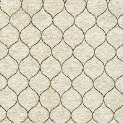 Beige fabric with an interlocking grey trellis lattice pattern and subtle woven texture.