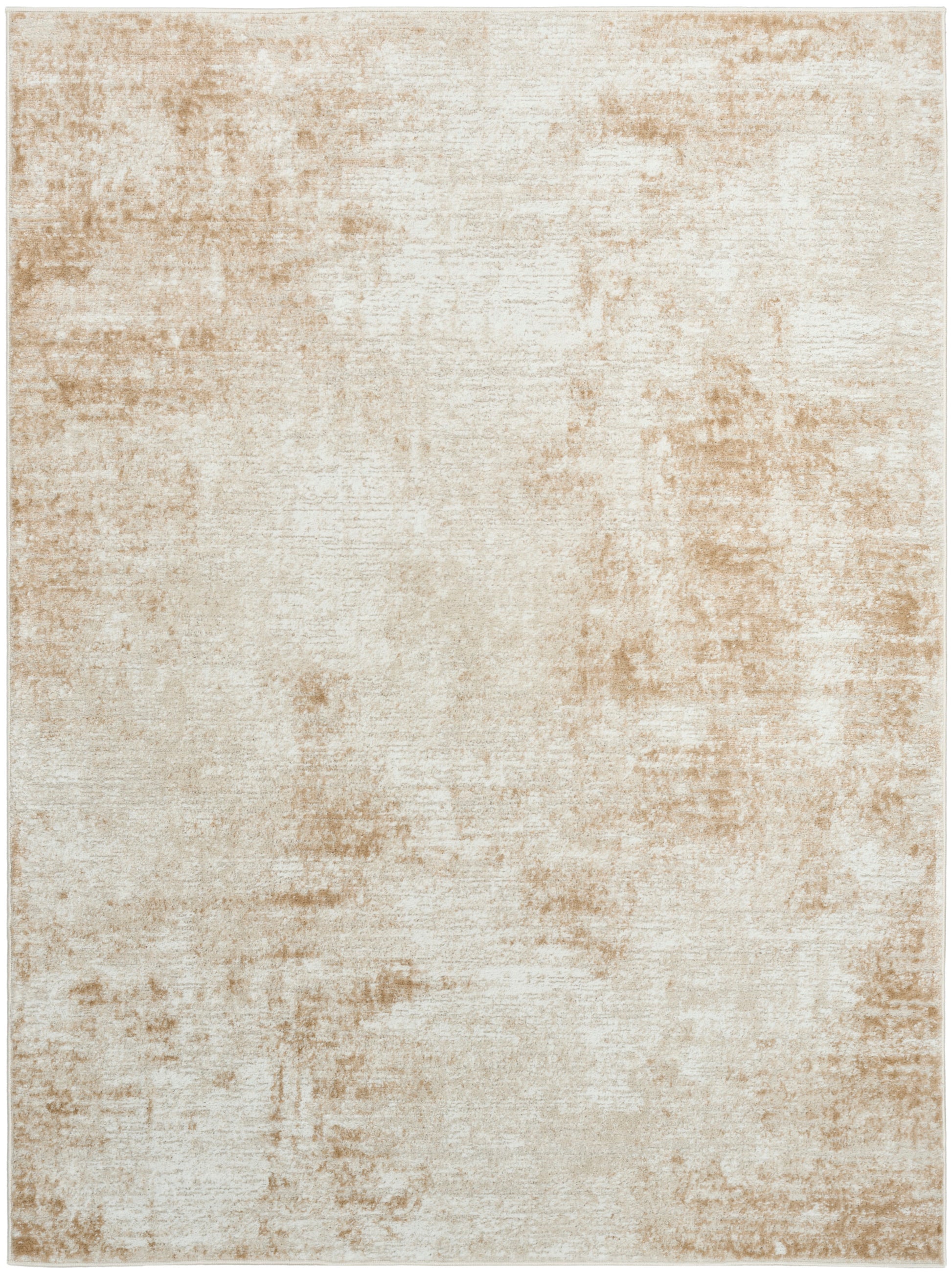 Rectangular beige rug with cream and tan distressed abstract pattern, modern cozy decor.