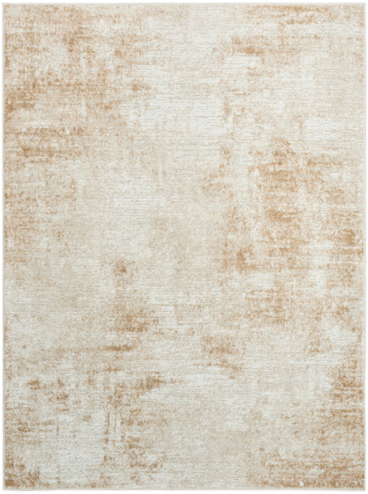 Rectangular beige rug with cream and tan distressed abstract pattern, modern cozy decor.
