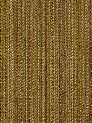 Gold-brown striped woven upholstery fabric with vertical ribbing and metallic sheen.