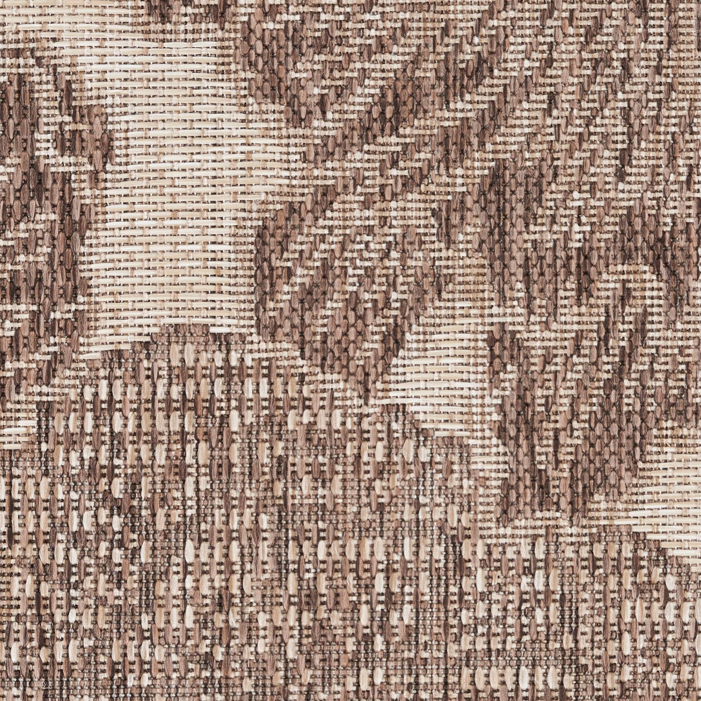 Brown and beige jacquard woven damask rug with tropical floral leaf pattern, 4' x 6'.