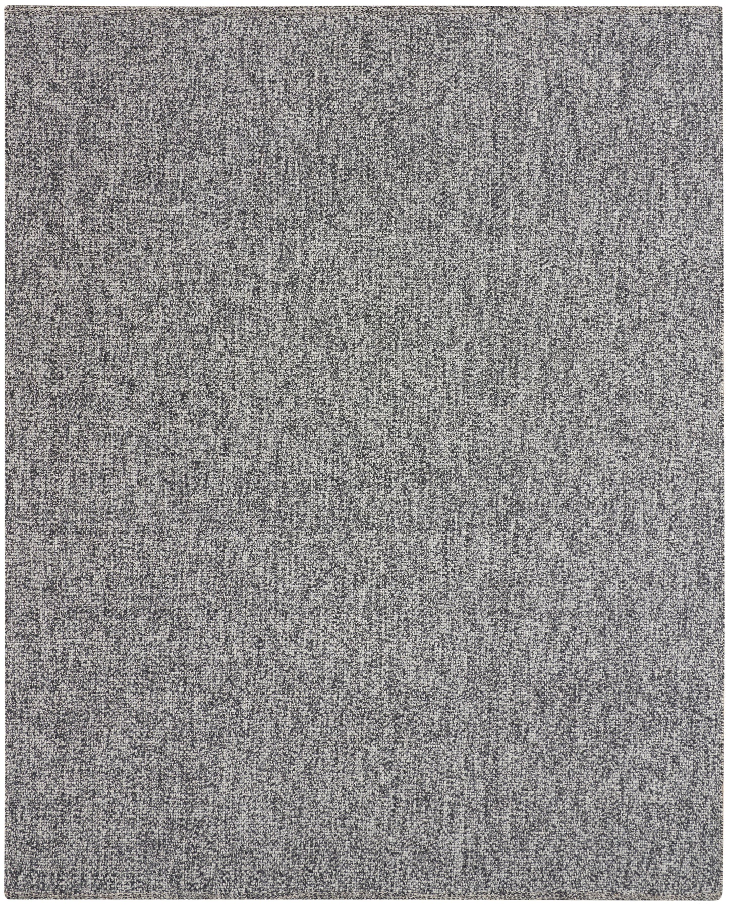 Grey speckled loop-pile rug with tight texture; rectangular 8' x 10' for living room or office.