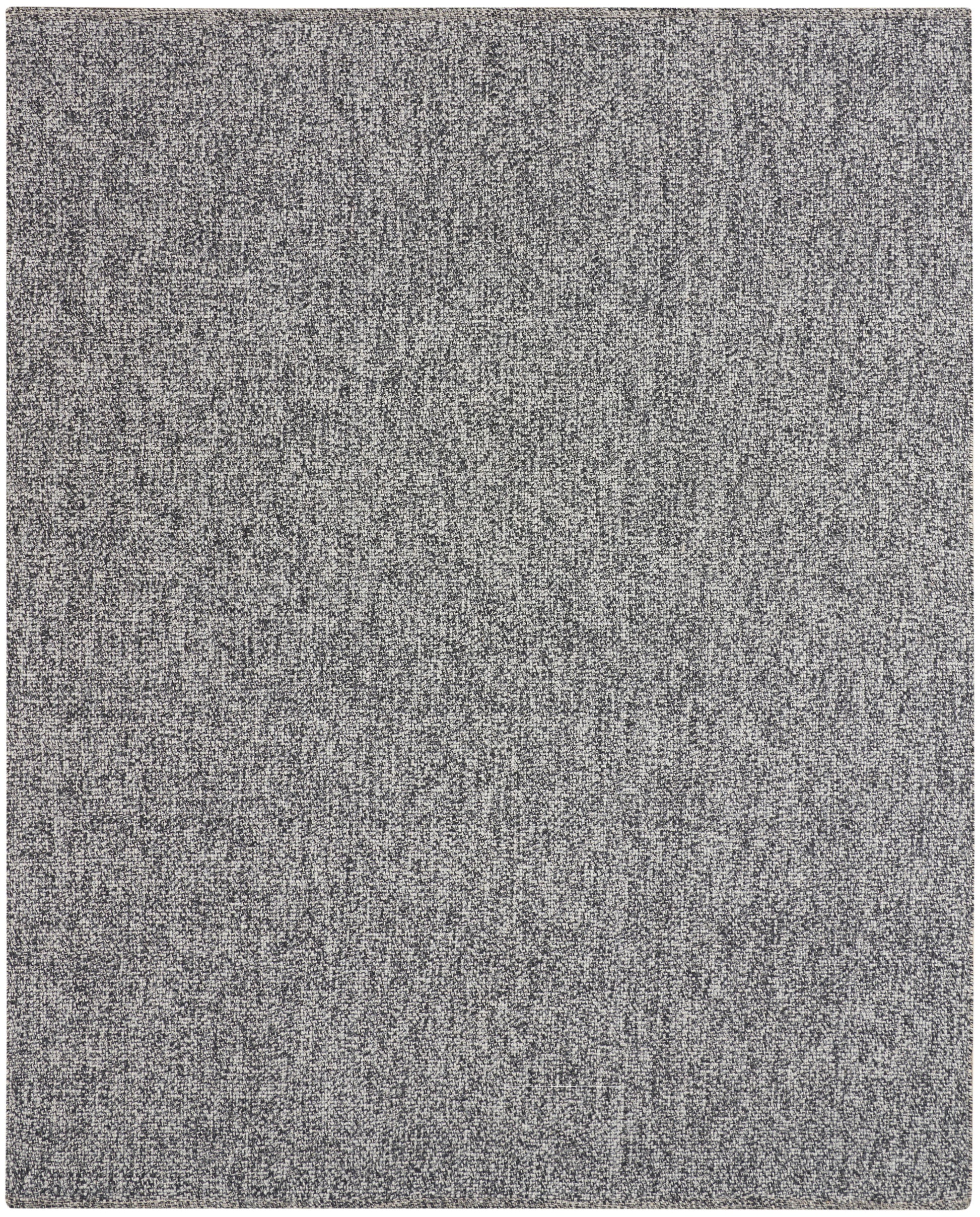 Grey speckled loop-pile rug with tight texture; rectangular 8' x 10' for living room or office.