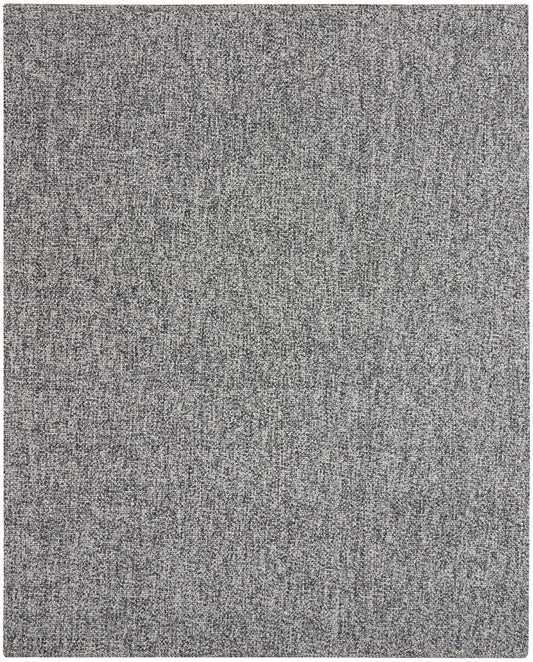Grey speckled loop-pile rug with tight texture; rectangular 8' x 10' for living room or office.
