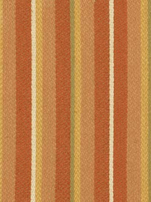 Woven striped fabric in warm orange, mustard, olive and cream tones with a textured weave.