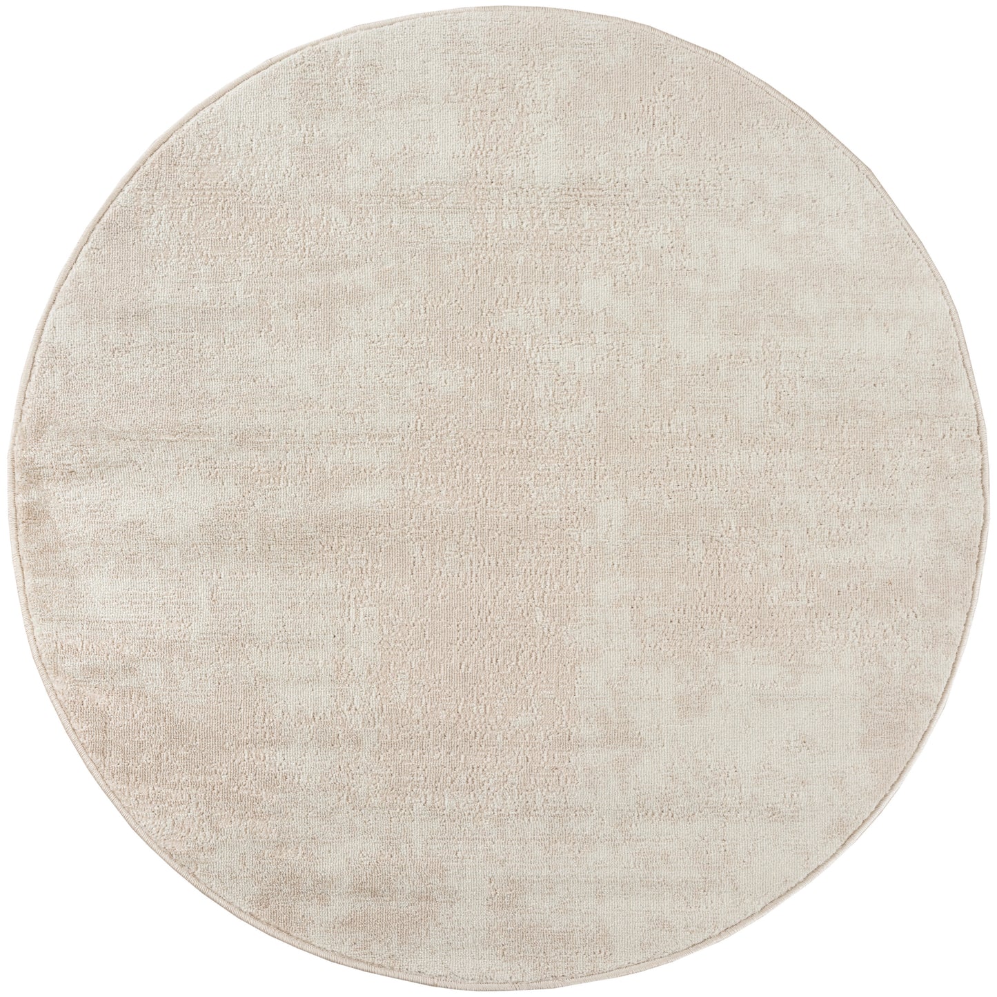 Beige round rug with a soft low-pile texture and subtle tonal pattern, 4' diameter, ideal for neutral, cozy living spaces.