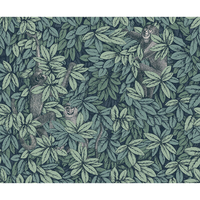 COLE & SON FOGLIE E SCIMMIE PRINT--ANIMAL/INSECTS-BOTANICAL & FLORAL GREEN,BLUE,   - 123/10046.CS.0