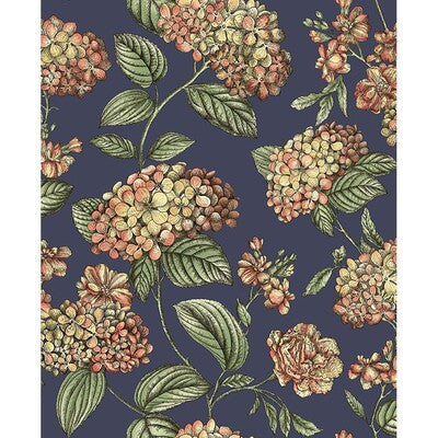 COLE & SON RAMO DI ORTENSIA PRINT--BOTANICAL & FLORAL- CORAL,DARK BLUE,   - 123/8040.CS.0