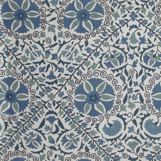 SCHUMACHER  CLASSIC PRINTS MADURA FLORAL STITCHERY PRINTS PRINTS INDIGO , IVORY   - 1276002