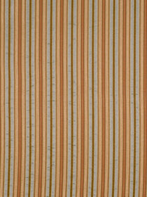 Vertical striped fabric in orange, mustard, cream and pale blue hues; retro textile pattern.