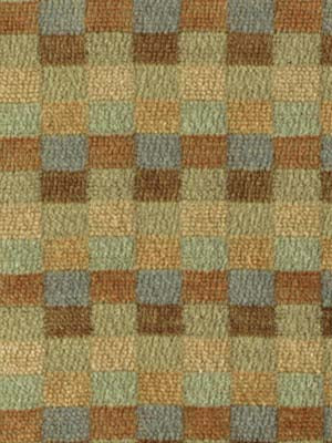 Woven textile with small square checkerboard pattern in tan, sage green, gray-blue and brown; textured upholstery fabric.