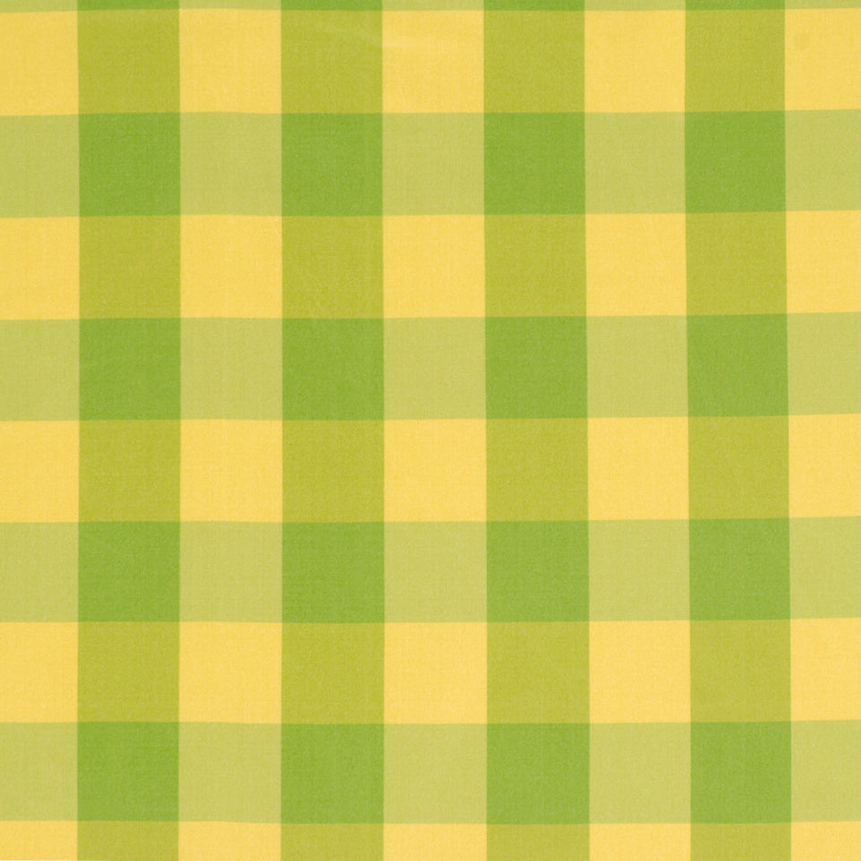 Lime green and yellow gingham check fabric with square pattern; suitable for table linens or shirts.