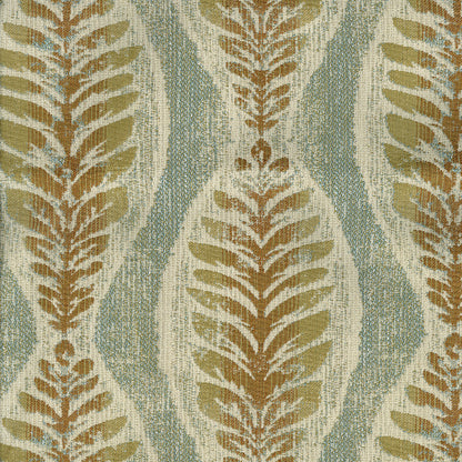 blue botanical stripe upholstery fabric by NicholasJohn in fresco tone with textured frond pattern, abstract contemporary designer fabric for sofas chairs cushions and home decor, durable luxury textile for coastal and modern interiors