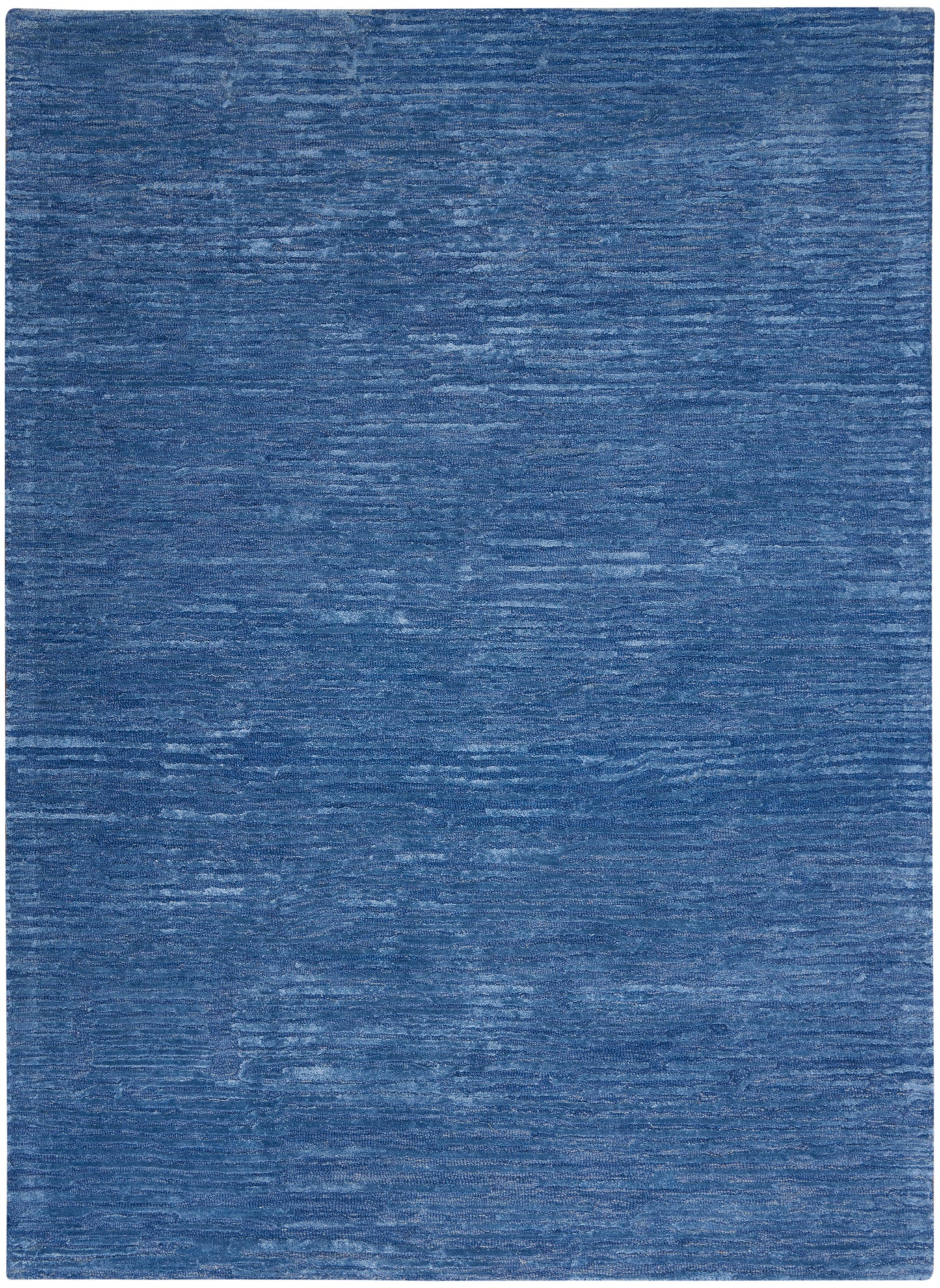 Blue textured area rug with subtle heathered stripes; rectangular and versatile for modern living spaces.