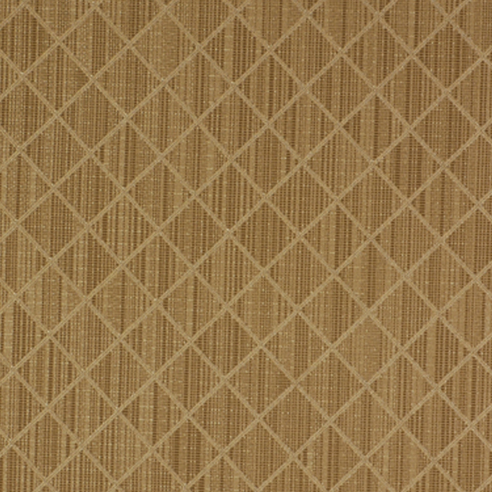 Tan textured woven fabric with a white diagonal diamond lattice pattern.