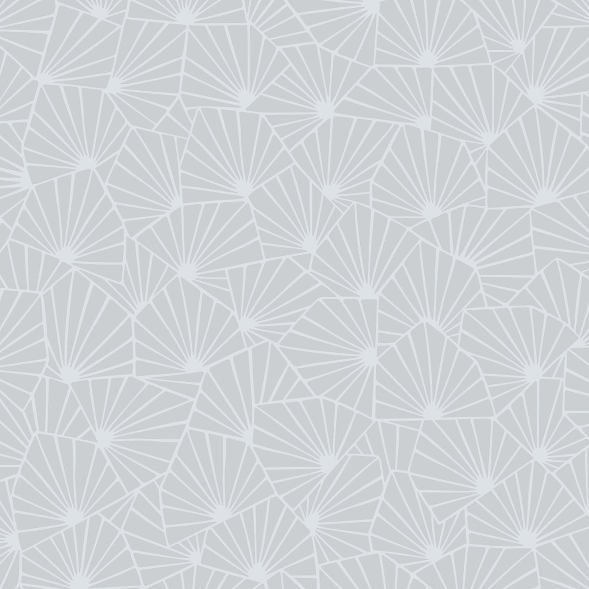 Light gray wallpaper with a white fan-shaped geometric pattern repeating across the surface.