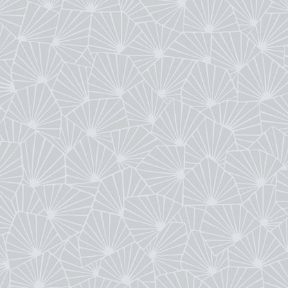 Light gray wallpaper with a white fan-shaped geometric pattern repeating across the surface.