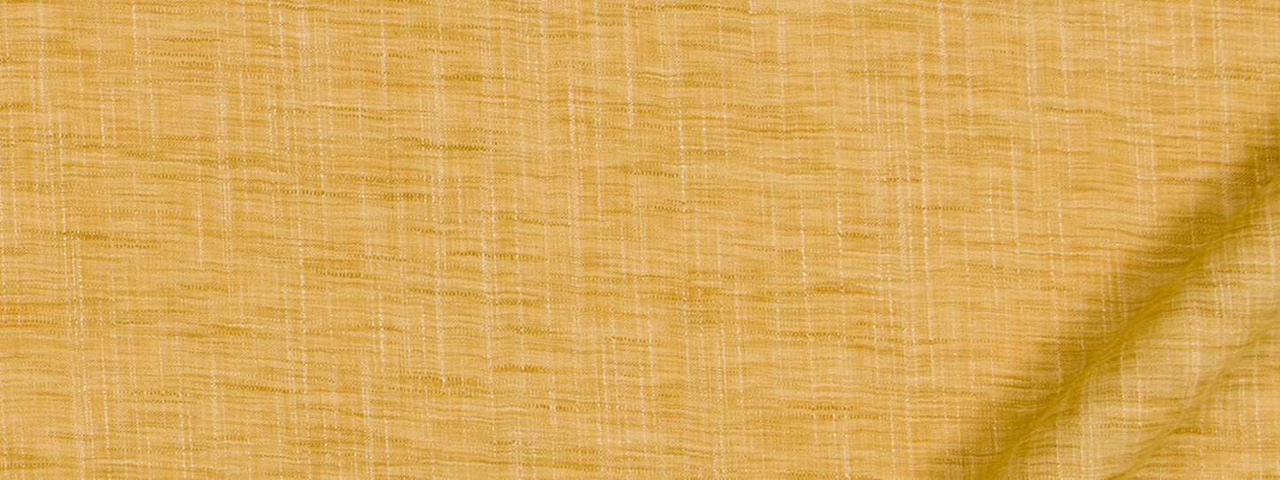 Mustard yellow woven fabric with a white grid pattern and a linen-like textured finish.