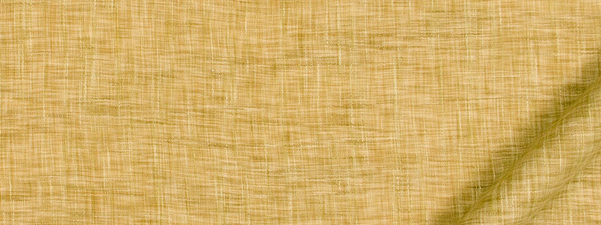 Close-up of golden-yellow woven fabric texture with visible fibers and crosshatched weave.