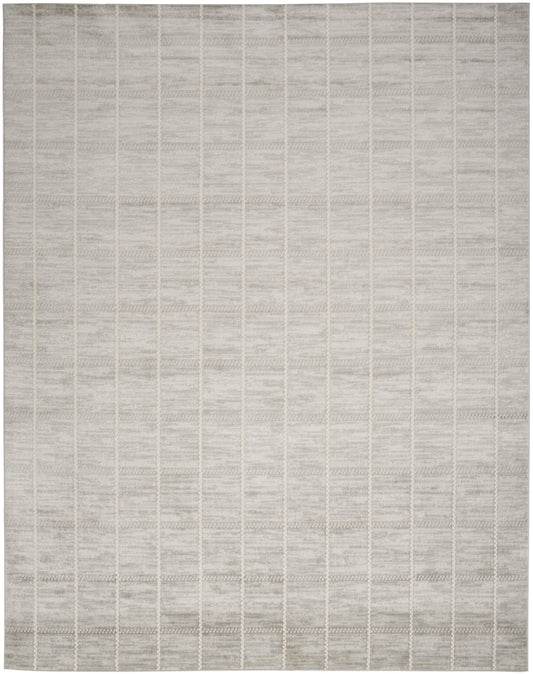 Light gray rug with a subtle white grid pattern, soft textured surface for modern minimalist decor.