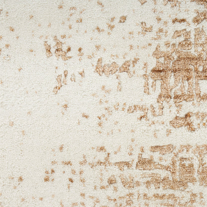 Beige textured rug with a rust-brown abstract pattern in a modern style.